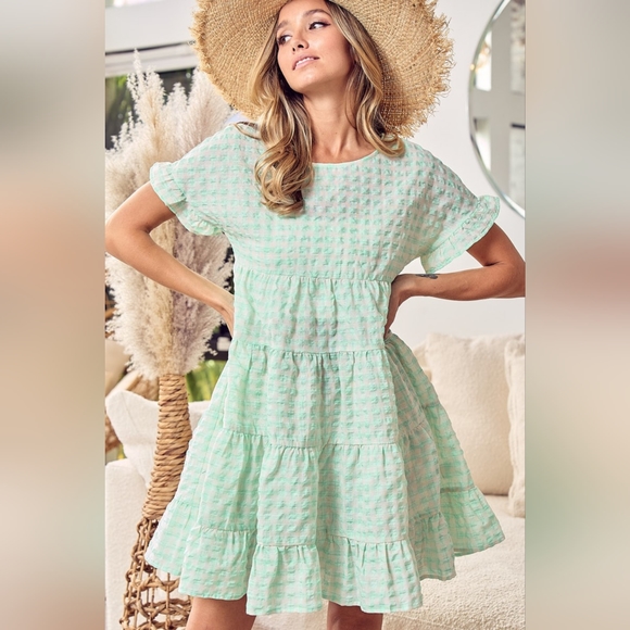 BiBi Ruffled Hem Short Sleeve Tiered Dress - Picture 7 of 7